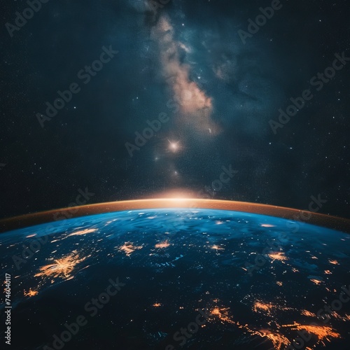 Surface of Earth planet in deep space, view from orbit