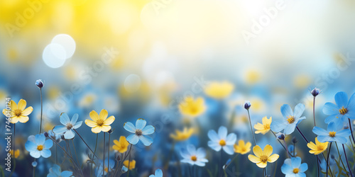 Yellow and blue flowers.Floral,spring background