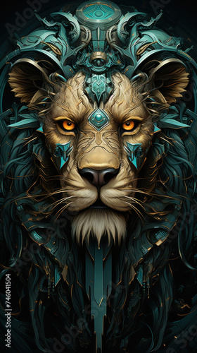 Futuristic image of a lion head.