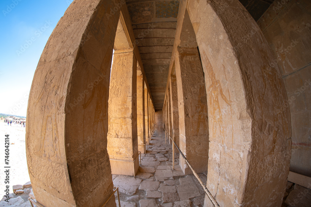 Anubis shrine in The Temple of Hatshepsut, a mortuary temple built during the reign of Pharaoh Hatshepsut of the eighteenth dynasty of Egypt, located opposite the city of Luxor Anubis shrine in The Temple of Hatshepsut, a mortuary temple built during the reign of Pharaoh Hatshepsut of the eighteenth dynasty of Egypt, located opposite the city of Luxor