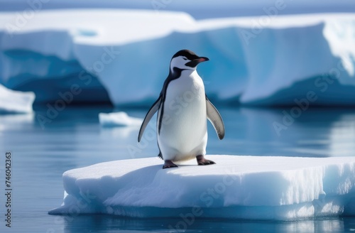 World Penguin Day  an adult lone penguin on a drifting ice floe  the far north  an iceberg in the ocean  the kingdom of ice and snow