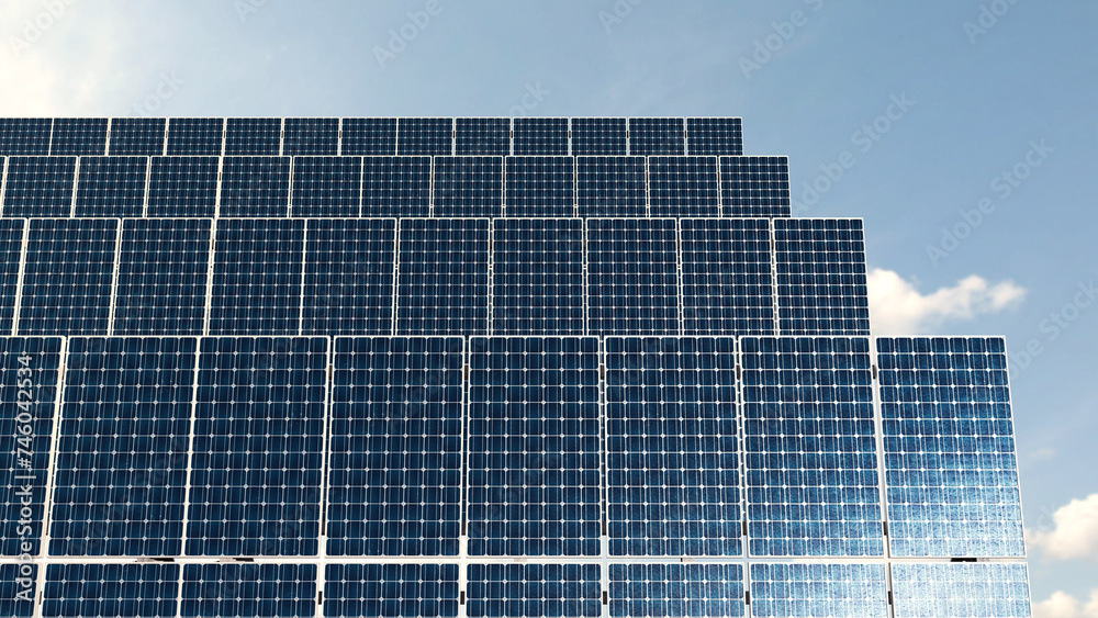 solar panels, solar cell clean electric power Illustration 3d rendering 