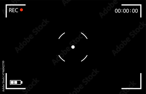 Digital 4K camera video viewfinder. Camera rec interface viewfinder with digital focus and exposure settings.