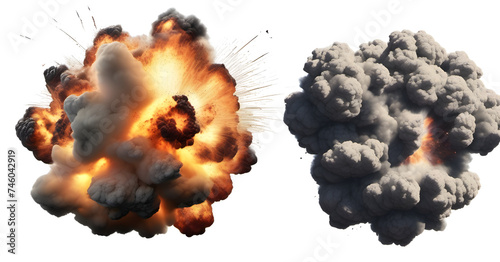 Set of explosions isolated on transparent png background photo