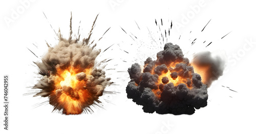 Burning match. Set of explosions isolated on transparent png background photo