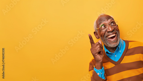 Photo of a casual african american senior person, on a yellow background, youtube thumbnail 4k ready image, AI-generated photo