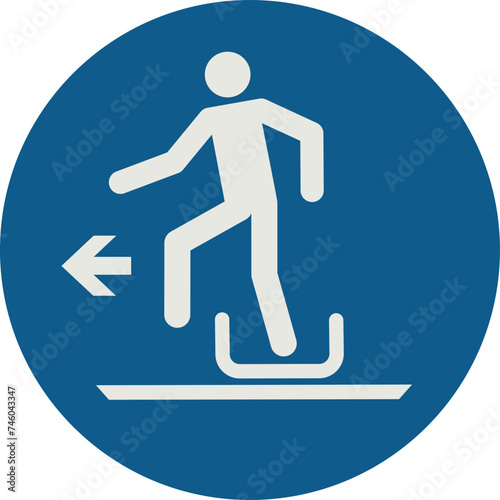 OBLIGATION SIGN PICTOGRAM, EXIT SLED-TOBOGGAN TO THE LEFT ISO 7010 – M050, VECTOR