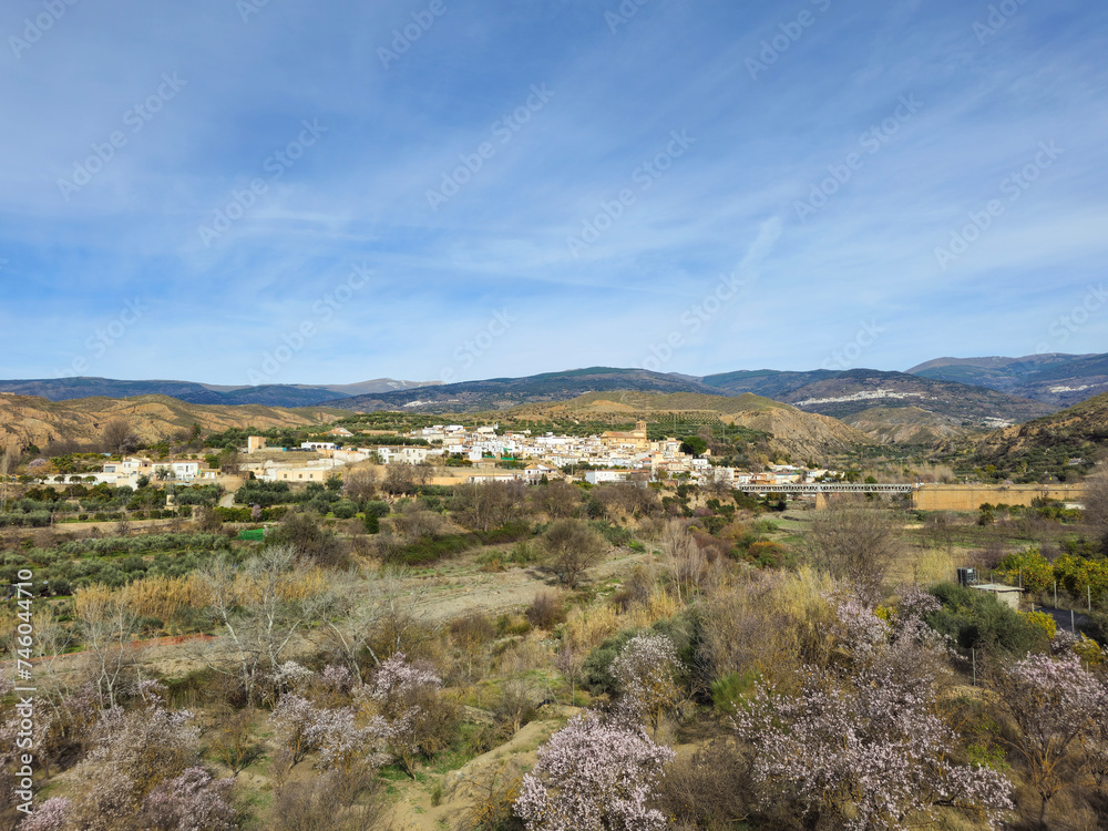 View of Cherin (Ugijar) with Sierra Nevada in the background in the Alpujarra of Granada View of Cherin (Ugijar) with Sierra Nevada in the background in the Alpujarra of Granada
