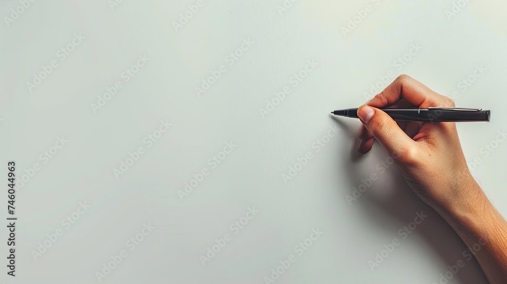 Our image features a hand holding a pen, writing on a white background-a closeup view capturing the art of penmanship, creativity, and the business concept of personalized communication Our image features a hand holding a pen, writing on a white background-a closeup view capturing the art of penmanship, creativity, and the business concept of personalized communication