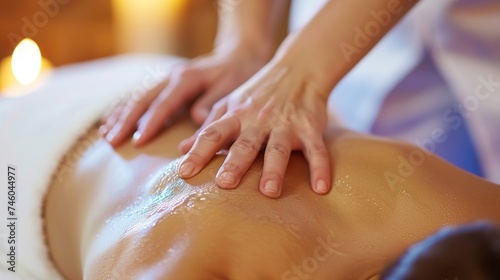 The massage therapist's hands massage a woman in a modern spa salon. The concept of relaxation