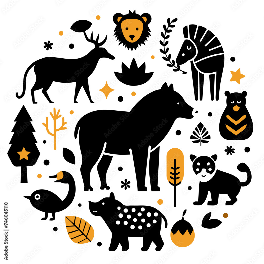 elements of Wild animals icons on white background