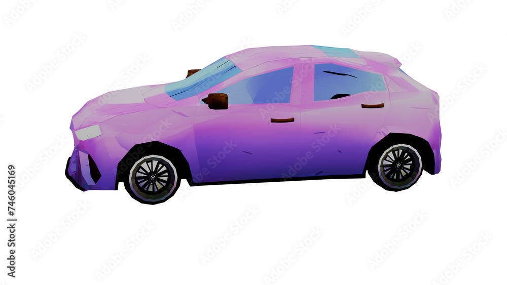 illustration 3d render low poly shade of sedan sweet car