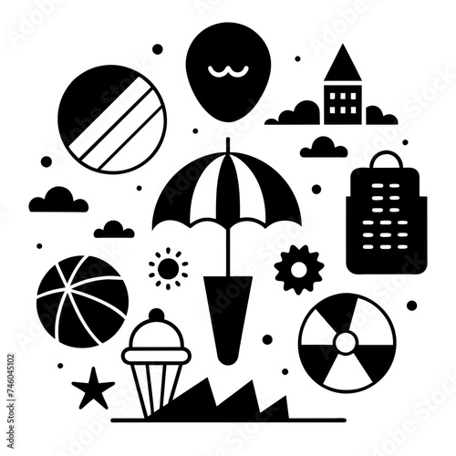 elements of Summer icons on white background