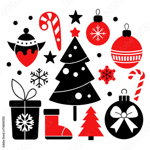 elements of Holliday icons on white background