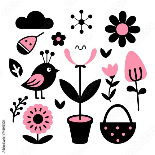 elements of Spring icons on white background