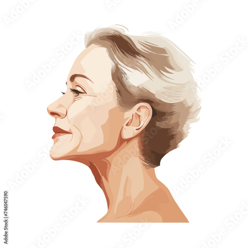 Woman's face seen from the side. Skin aging image of young, middle age, elderly. Vector illustration isolated on white background.