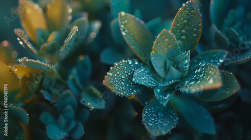 Close up view of plants covered in sparkling dewed © fisher