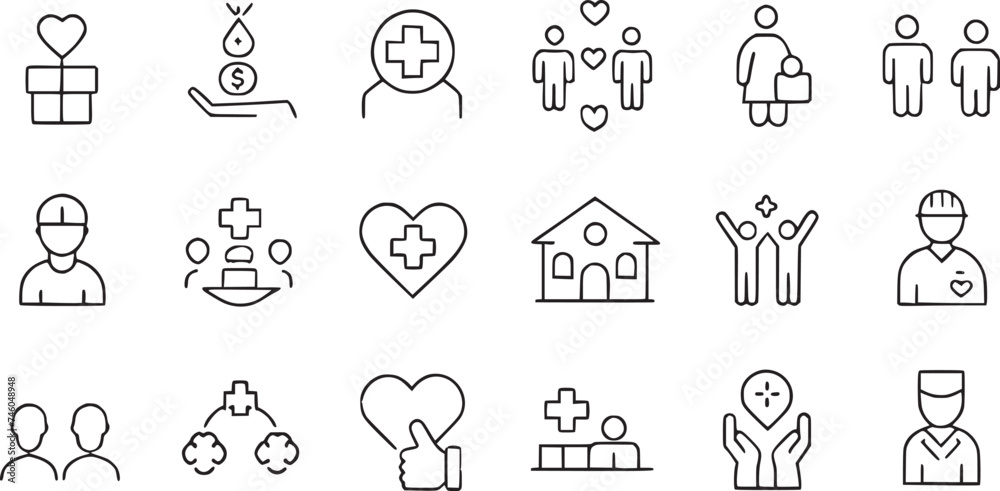 Web icons in line style doctor, care, help, Donate, donor collection. Web icons in line style doctor, care, help, Donate, donor collection.