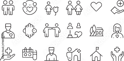 Web icons in line style doctor, care, help, Donate, donor collection. 