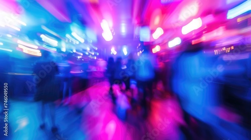 Generative AI, blurred background, happy student people dancing in disco club. Nightlife concept.