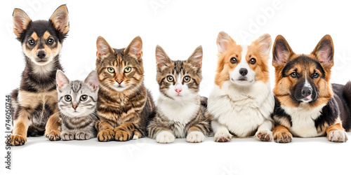 Group of cats and dogs isolated on white background © shobakhul