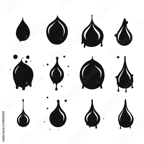 Liquids blob shape set of black icons isolated on white background. Flat vector