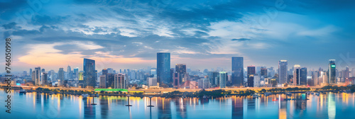 Gleaming Dusk View of Hanoi City Skyline Vibrant Architectural Marvels & Bustling Streets