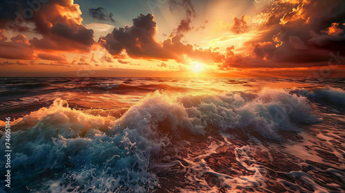 Coastal sunset vibrant fiery majestic tranquil © fisher