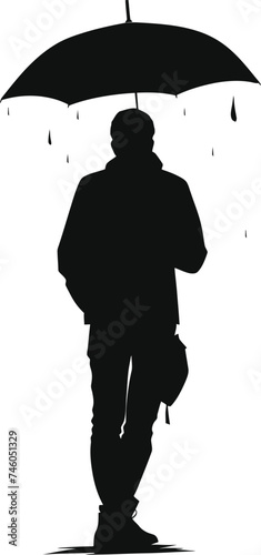 Silhouette man with umbrella during drizzle black color only