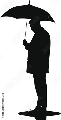 Silhouette man with umbrella during drizzle black color only