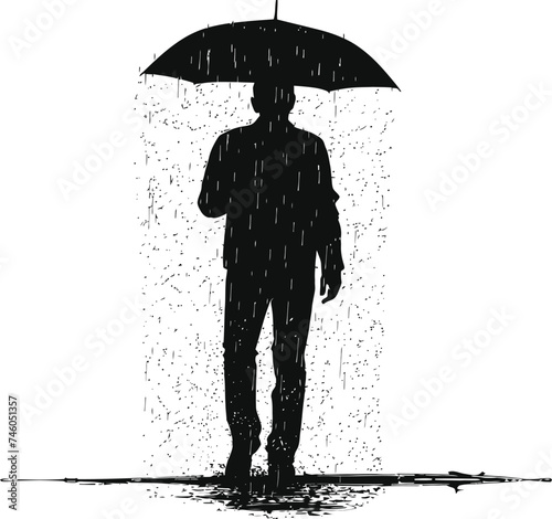 Silhouette man with umbrella during drizzle black color only