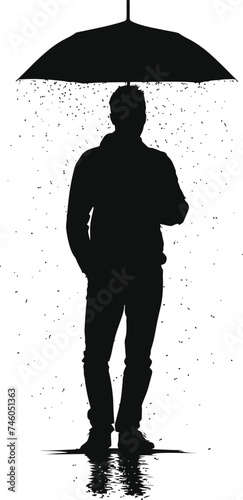 Silhouette man with umbrella during drizzle black color only