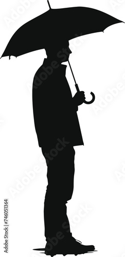 Silhouette man with umbrella during drizzle black color only