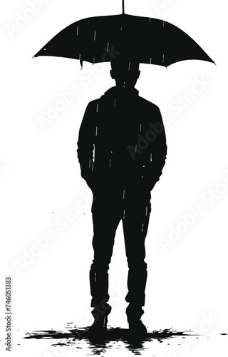 Silhouette man with umbrella during drizzle black color only