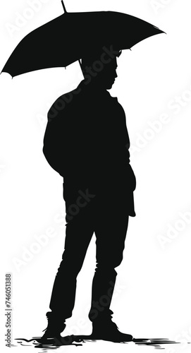 Silhouette man with umbrella during drizzle black color only