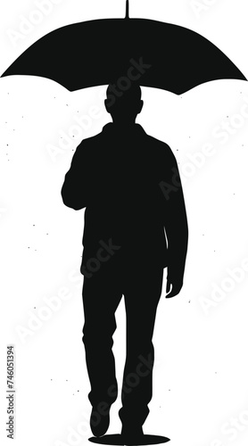 Silhouette man with umbrella during drizzle black color only