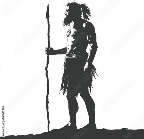 Silhouette ancient caveman black color only full body