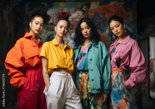 The best friends of different nationalities in colorful clothes, generative AI