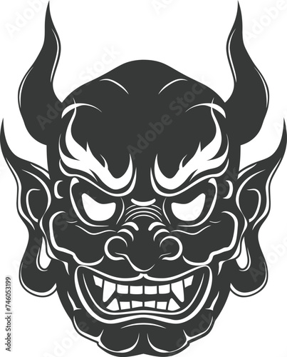 Silhouette Japanese Traditional Mask Demon Mask black color only