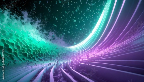 abstract background with space and ilusion, green and purple colors