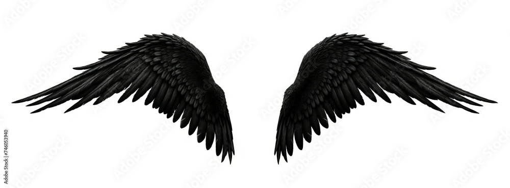 Obraz premium Symmetrical Black Bird Wings Isolated on White