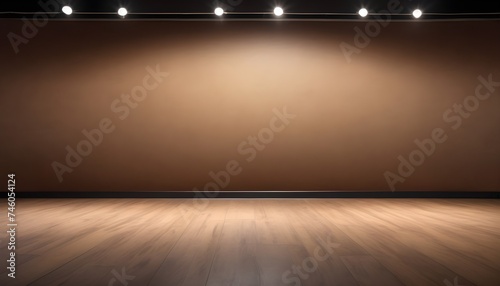 Brown wall studio set with spotlights and wooden floor © Lied