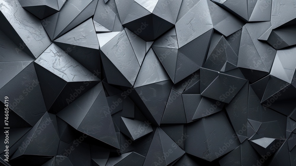 Fototapeta premium Abstract and futuristic black background with copy space. Particles and fragments of black material shattered and exploded