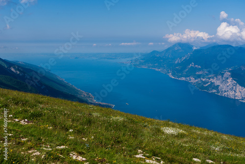 Panoramic view from Monte Baldo on Lake Garda near Malcesine in Italy.