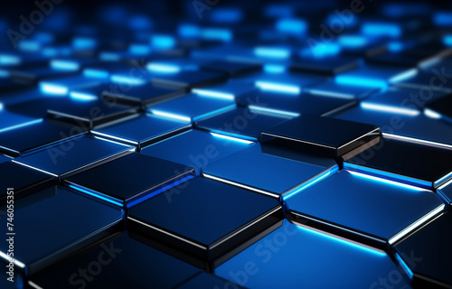 An abstract background with diferent cubes in blue neon light, generative AI