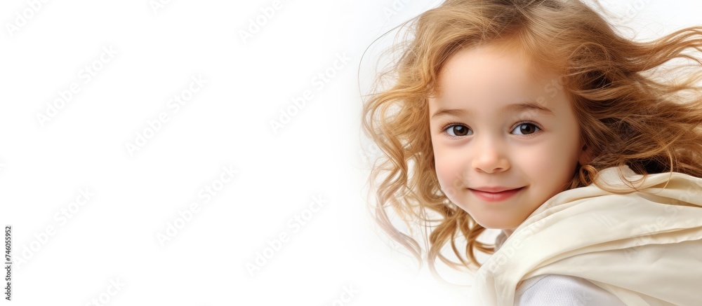 Innocent and Pure: Portrait of a Young Ethnic Girl with Flowing Hair in White Shirt Innocent and Pure: Portrait of a Young Ethnic Girl with Flowing Hair in White Shirt