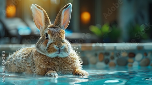Bunny Relaxing in the Pool - Easter Spring Break in Florida