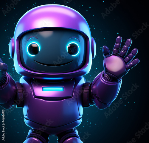 A cute purple robot waves its hand in greeting, generative AI