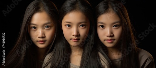 Empowered Asian Women Embrace Natural Beauty and Diversity with Long Hair and Brown Eyes