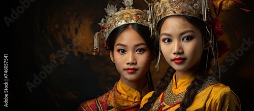 Two Young Girls Showcasing Traditional Chinese Garb in a Cultural Exhibition
